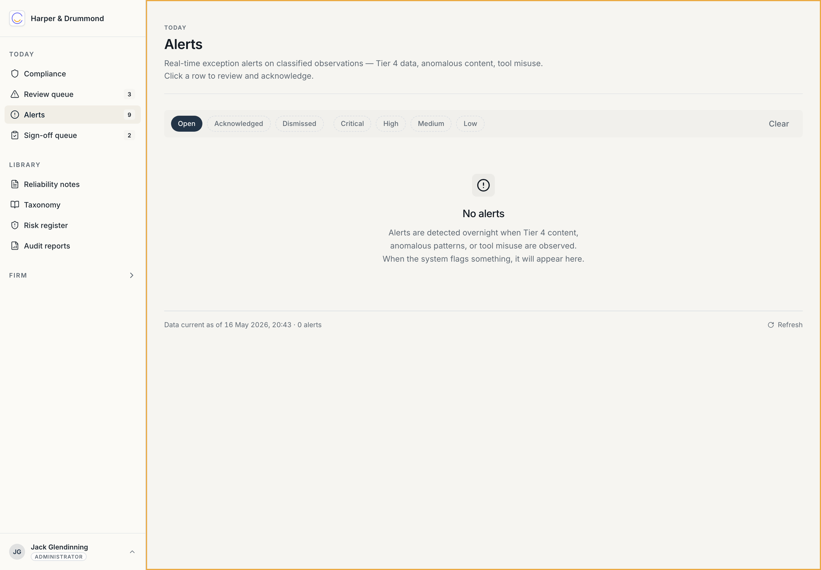The Alerts page