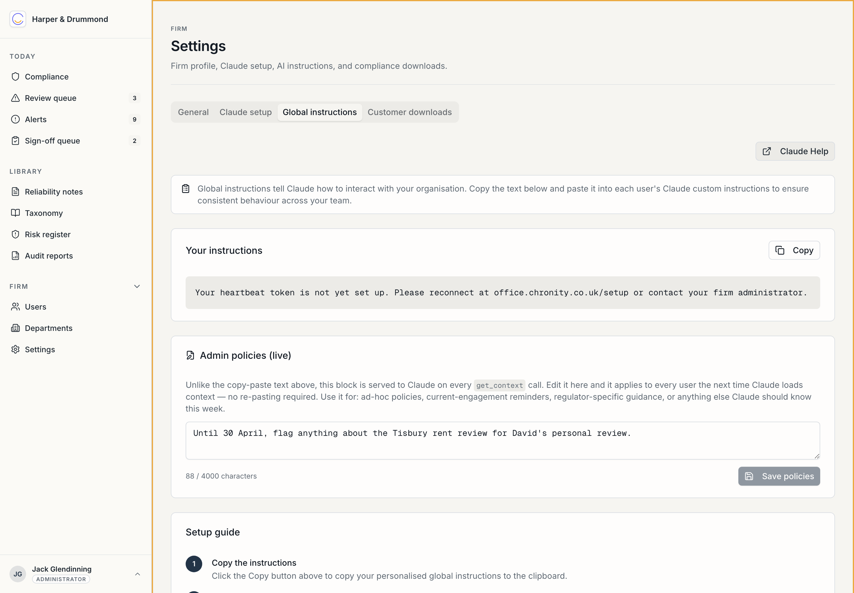 Settings — the Global instructions tab