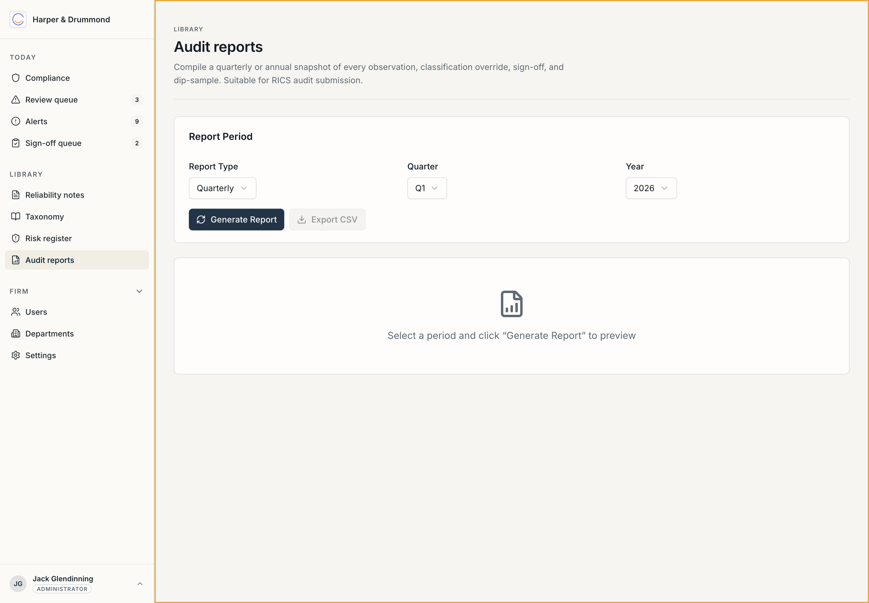 The Audit reports page