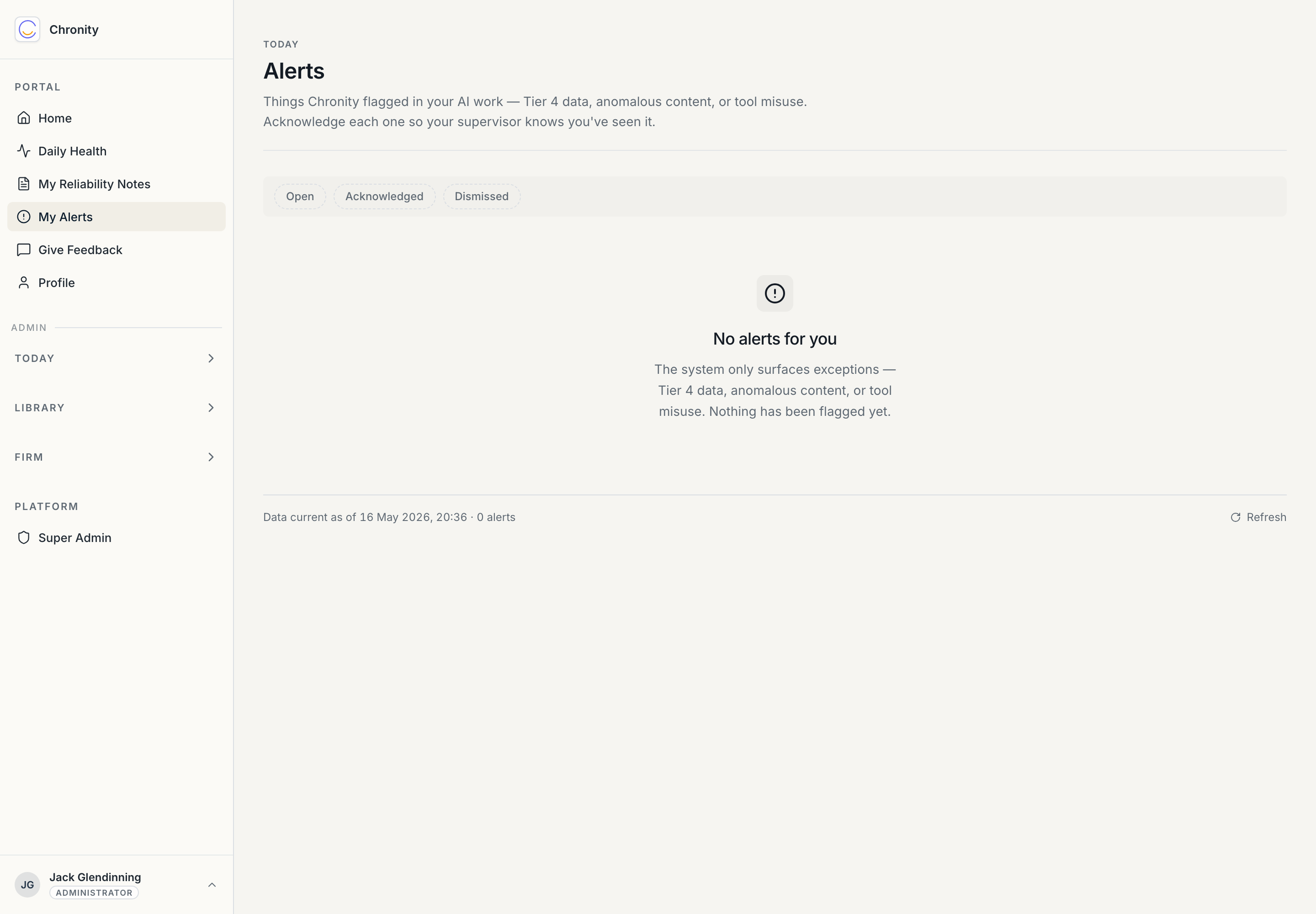 My Alerts — the normal, empty state