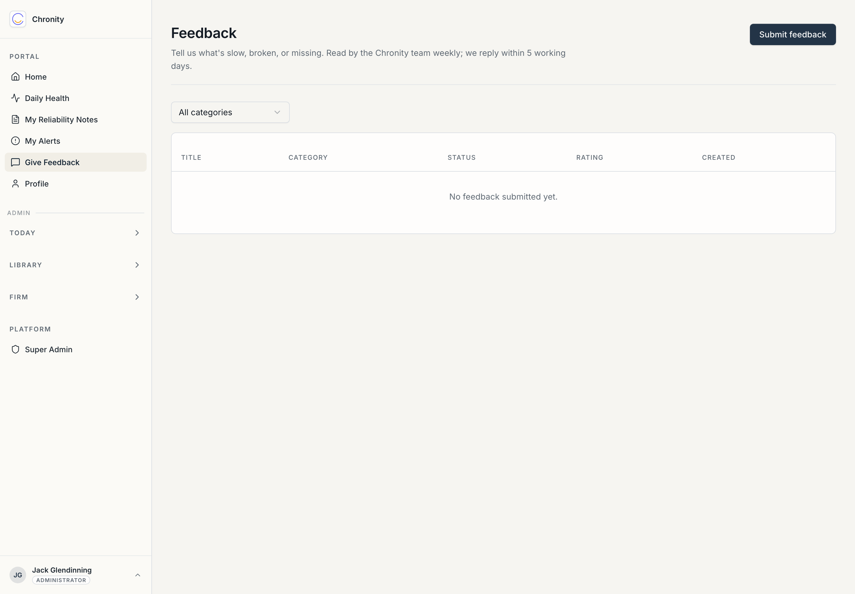 The Give Feedback page
